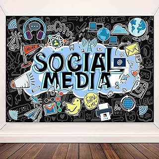 6x4FT Teens Novelty Social Media Backdrop Vibrant Icon Filled Backdrop for Party Creator Studio Social Media Themed Event Decor TAYHBYW001