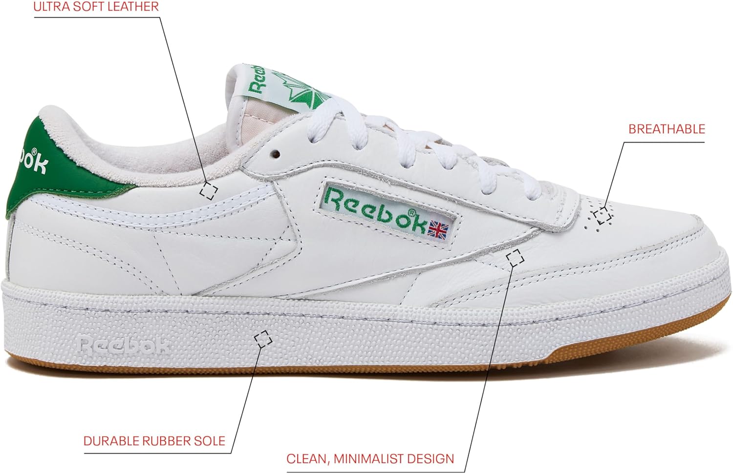 Reebok Mens Club C 85 Vintage Tennis Sneakers for Men - Image 2