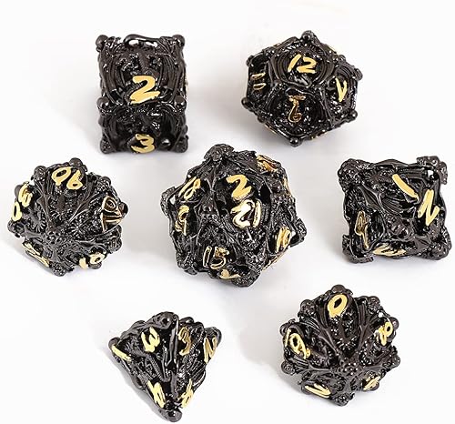 Miniatura 4 de Juego de dados de metal DND Juego de dados huecos con forma de dragón negro dorado 7 piezas es aplicable a Underground City y Dragon RPG Juego de