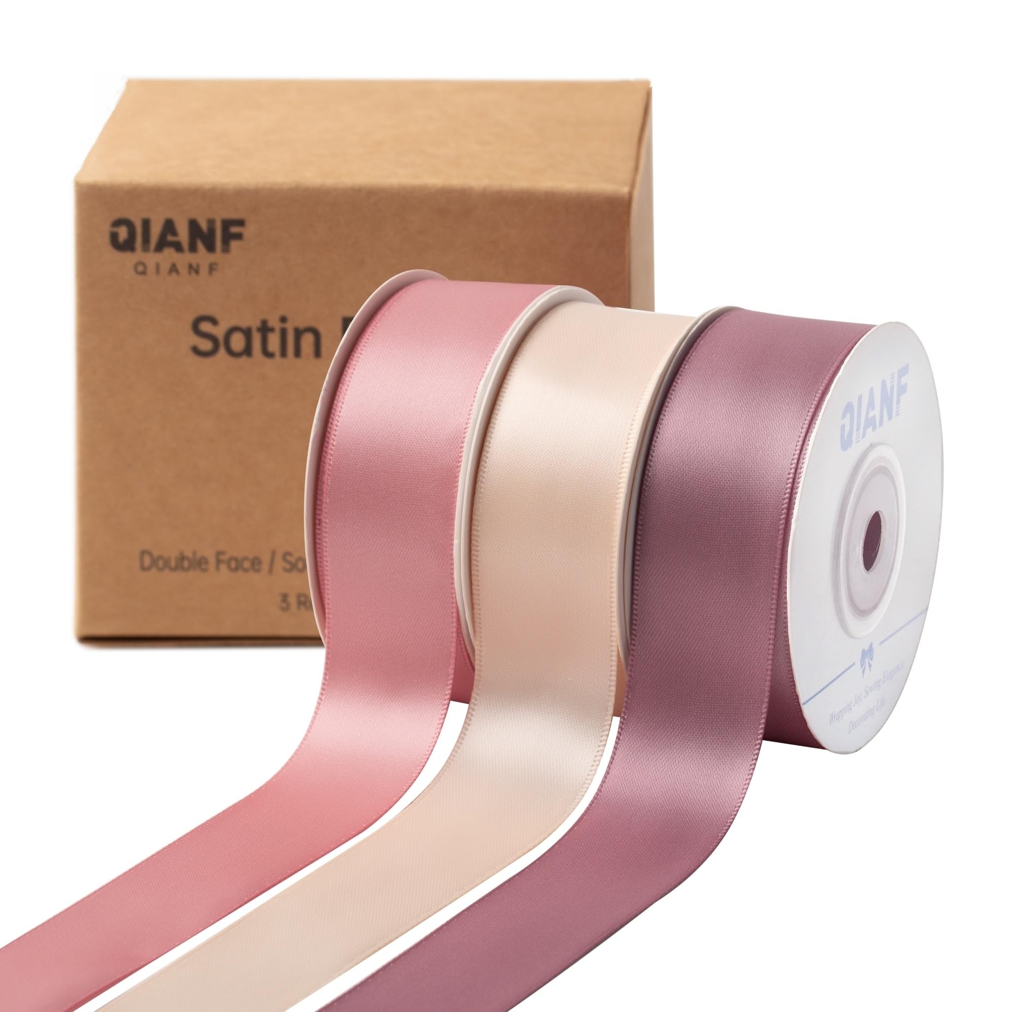 Photo 1 of QIANF Double Face Satin Ribbon - 1 Inch x 45 Yards, Assorted Rose Colors