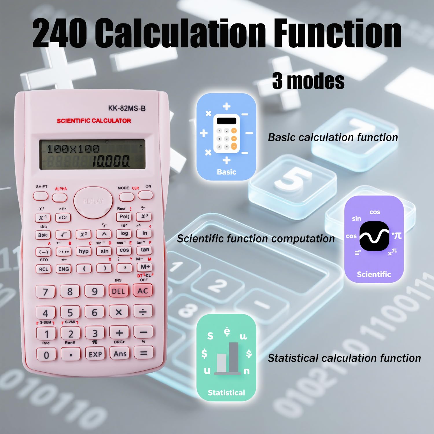 Calculatrice Scientifique Portable 240 Fonctions Affichage Deux Lignes Rose