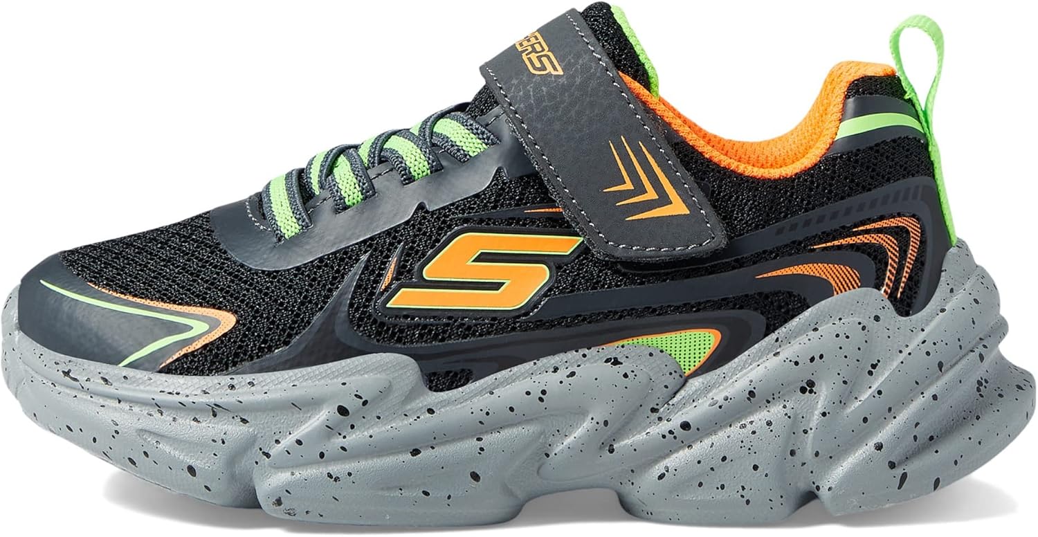 SKECHERS Boy's Wavetronic-Ravlor Sneaker MEGA-Splash 2.0, Black/Charcoal/Orange, 10.5 Big Kid
