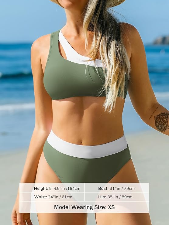 CUPSHE Vrouwen Bikini Sets Hoge Taille Een Schouder Hals Uitsparing