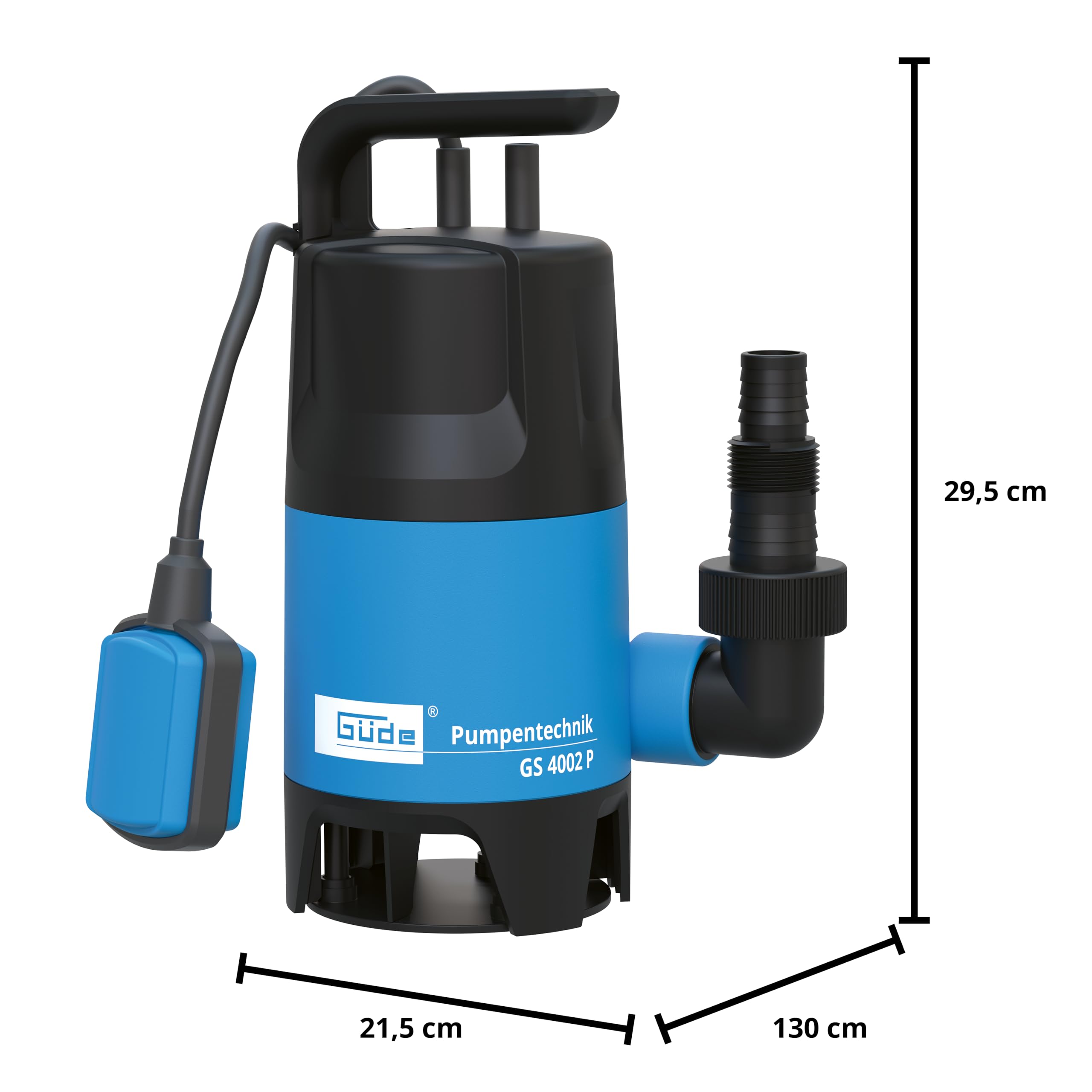 Güde 94630 - GS4002P - Pompa sommergibile per acque luride - Con galleggiante - 400 W - 7500 l/h Altezza massima di erogazione 5 m [Classe energetica A], Blu/Nero