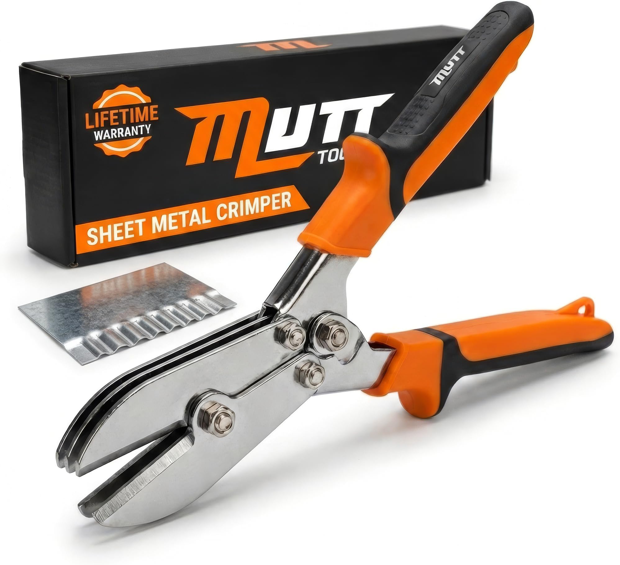 Mutt Tools 5 Blade Sheet Metal Crimper Tool with Ergonomic Grip – Crimp 24ga Steel and 28ga Stainless – Gutter Crimping Tool for Downspouts, Stove Pipe, Sheet Metal and Duct Work