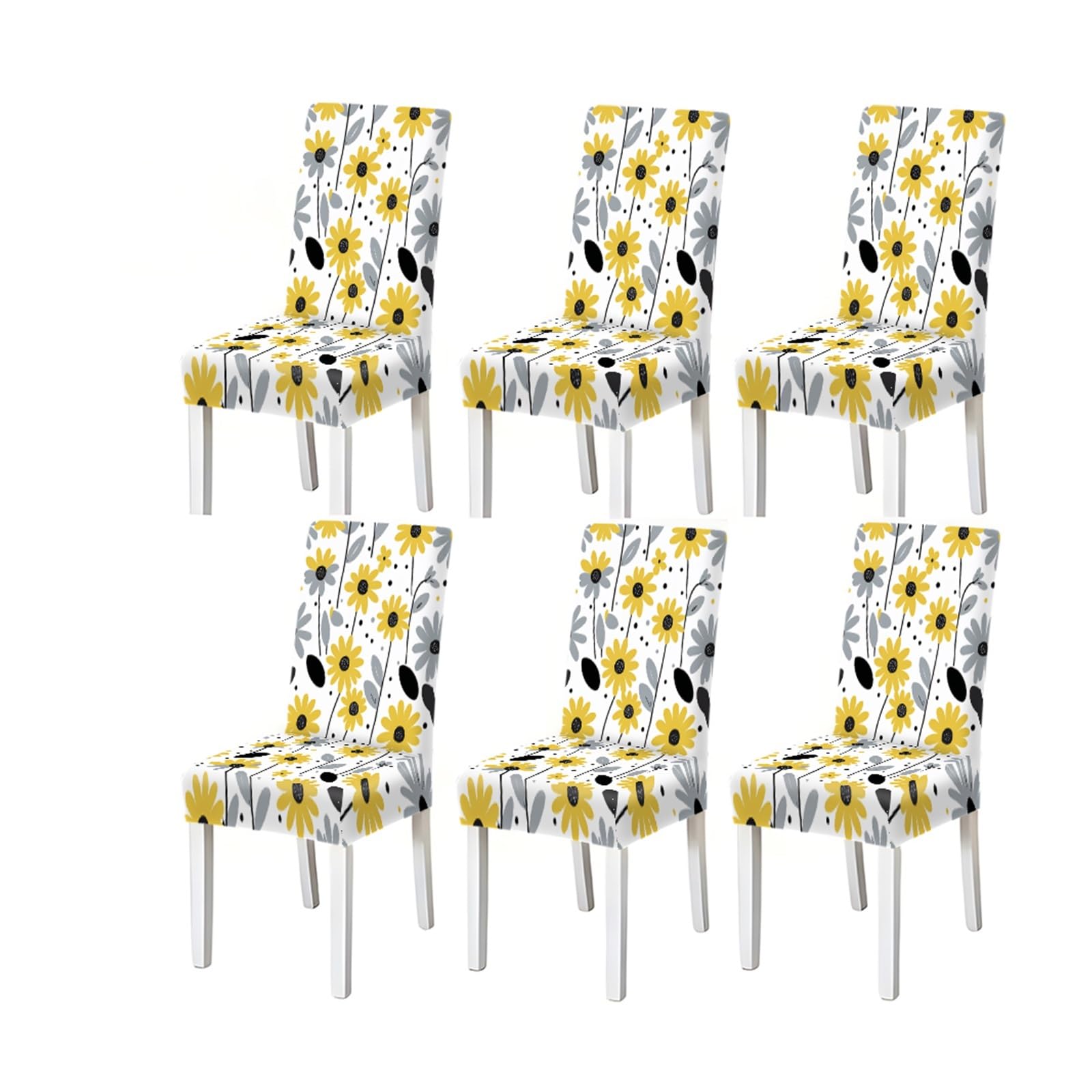 BOSUYBN Yellow Daisy Floral Abstract Pattern Print Dining Chair Covers Set Of 2/4/6, Stretch Slipcovers For Kitchen Dining Room Furniture Protectors for Home Dining Room(6PCSChair cover)