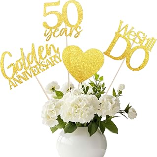 12pcs 50th Anniversary Decorations Centerpieces Sticks Pre-assembled Gold Glitter Flower Picks Golden Wedding Anniversary Table Centerpieces for Flower Bouquet Vases 50 Years We Still do