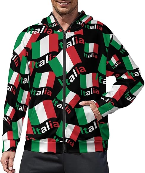 Amazon | イタリア イタリア 国旗 メンズ プリントパーカー 暖かい 