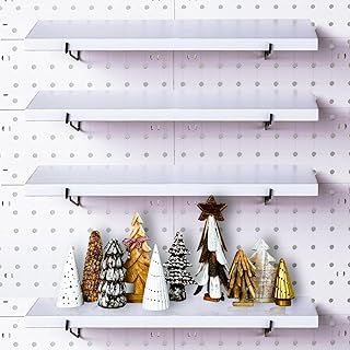 4 Pack White Pegboard Shelf Set - Pegboard Shelves with Pegboard Hooks - Peg Board Organizer Storage Shelf - Pegboard Accessories Shelves for Craft Room, Garage,Workbench, Kitchen, Tool Organizer