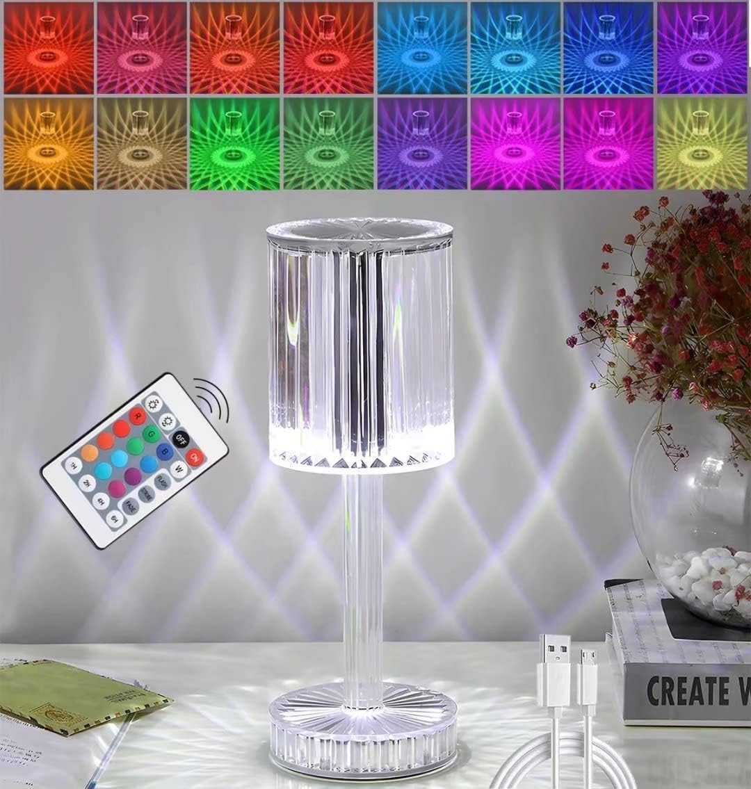 Upgraded Gatsby Crystal Table Lamp, 16 Colors Touch Control Diamond ...
