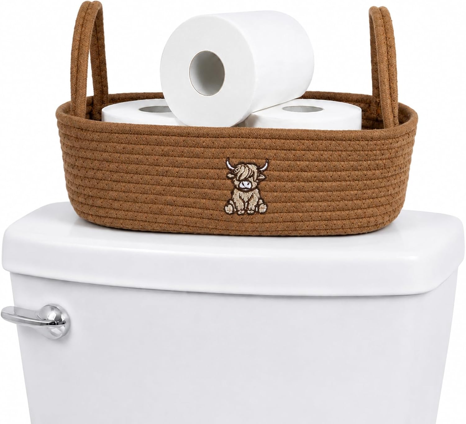 Sanwarm Woven Rope Storage Basket, Highland Cow Bathroom Decor