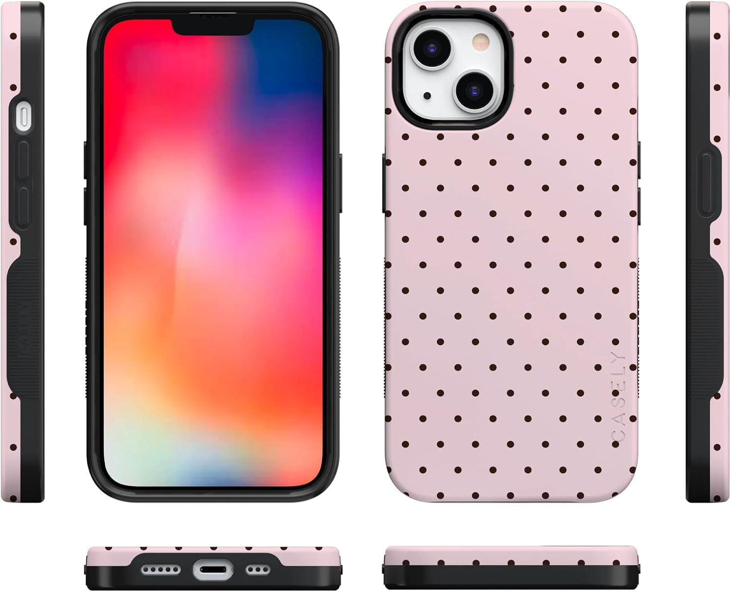 Casely iPhone 13 Case | On the Dot | Pink & Brown Polka Dot | Bold Protective Design | Compatible with MagSafe