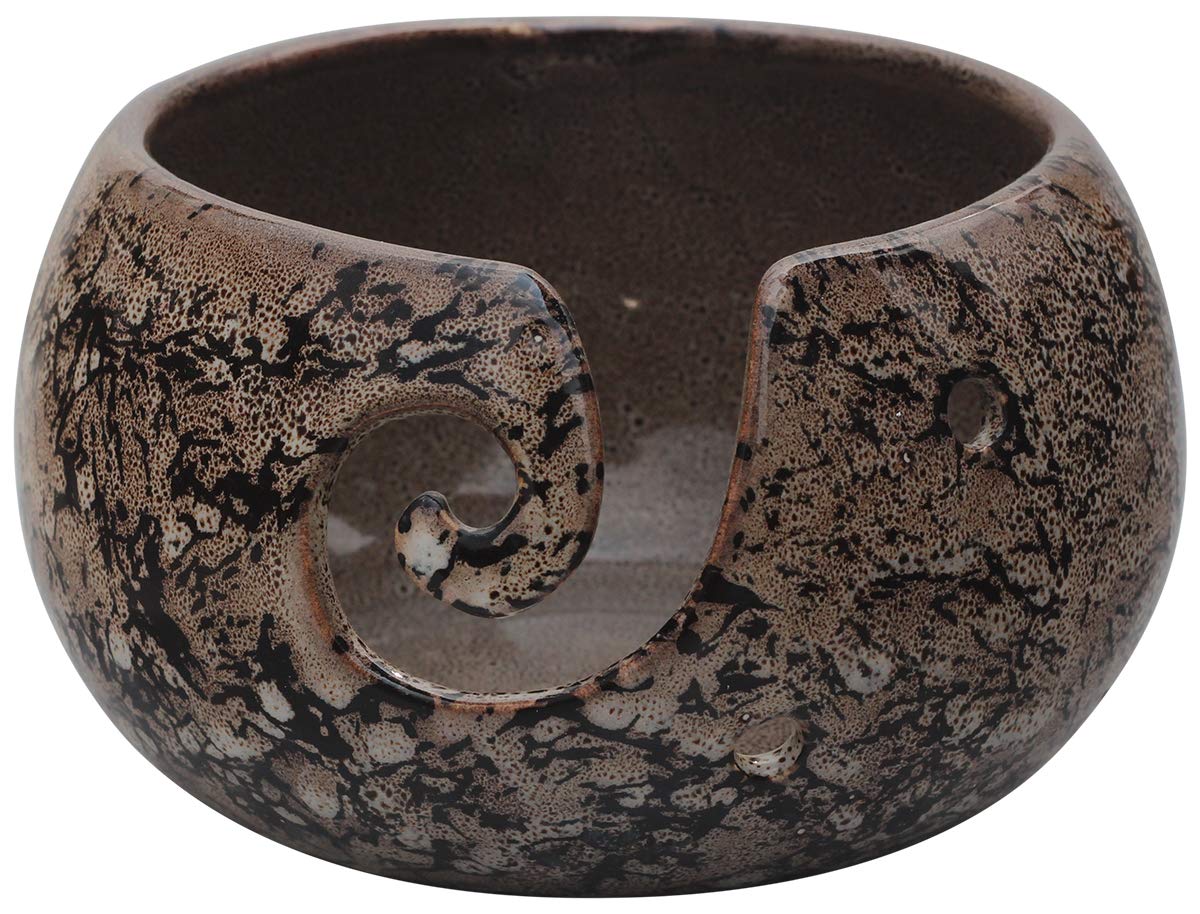 Today Deals - 7" Inch Earth Color Rock Style Ceramic Yarn Bowl Handcrafted Ceramic Knitting and Crocheting Yarn Storage Bowl/Holder by ABHANDICRAFTS