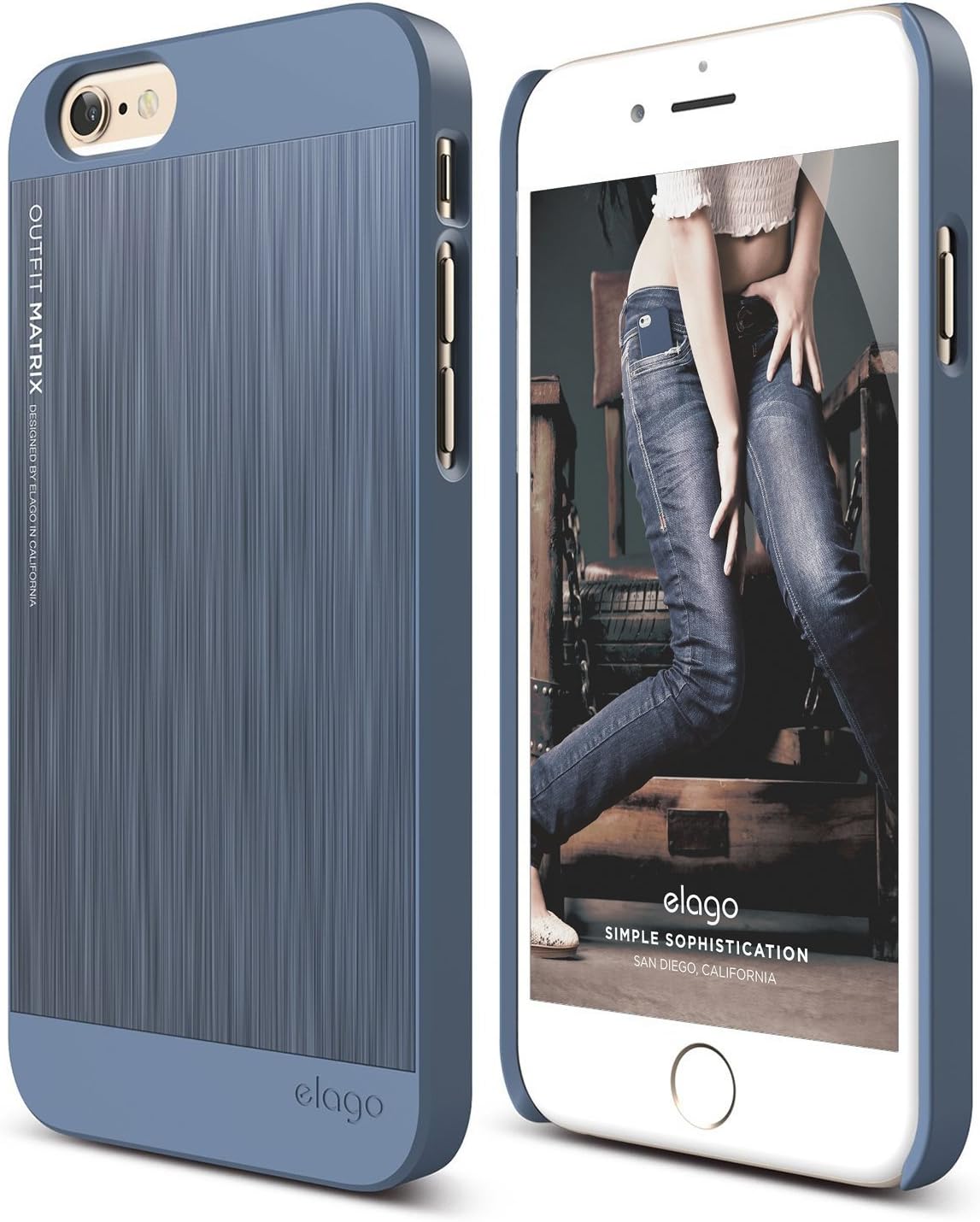 iPhone 6S Case, elago® [Outift Matrix][Royal Blue] - [Premium Hybrid Construction][Brushed Aluminum][Spark Design Award] - for iPhone 6/6S