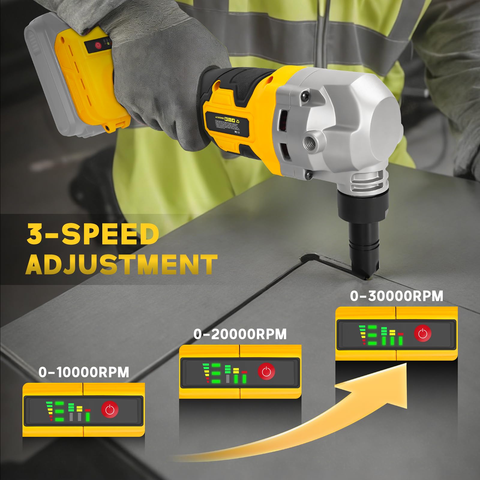 Grignoteuse en métal sans fil pour batterie DeWalt 20 V, grignoteuse sans balais avec 3 vitesses, grignoteuse électrique en acier pour acier inoxydable, aluminium, 30 000 tr/min, sacs poussiéreux, 2