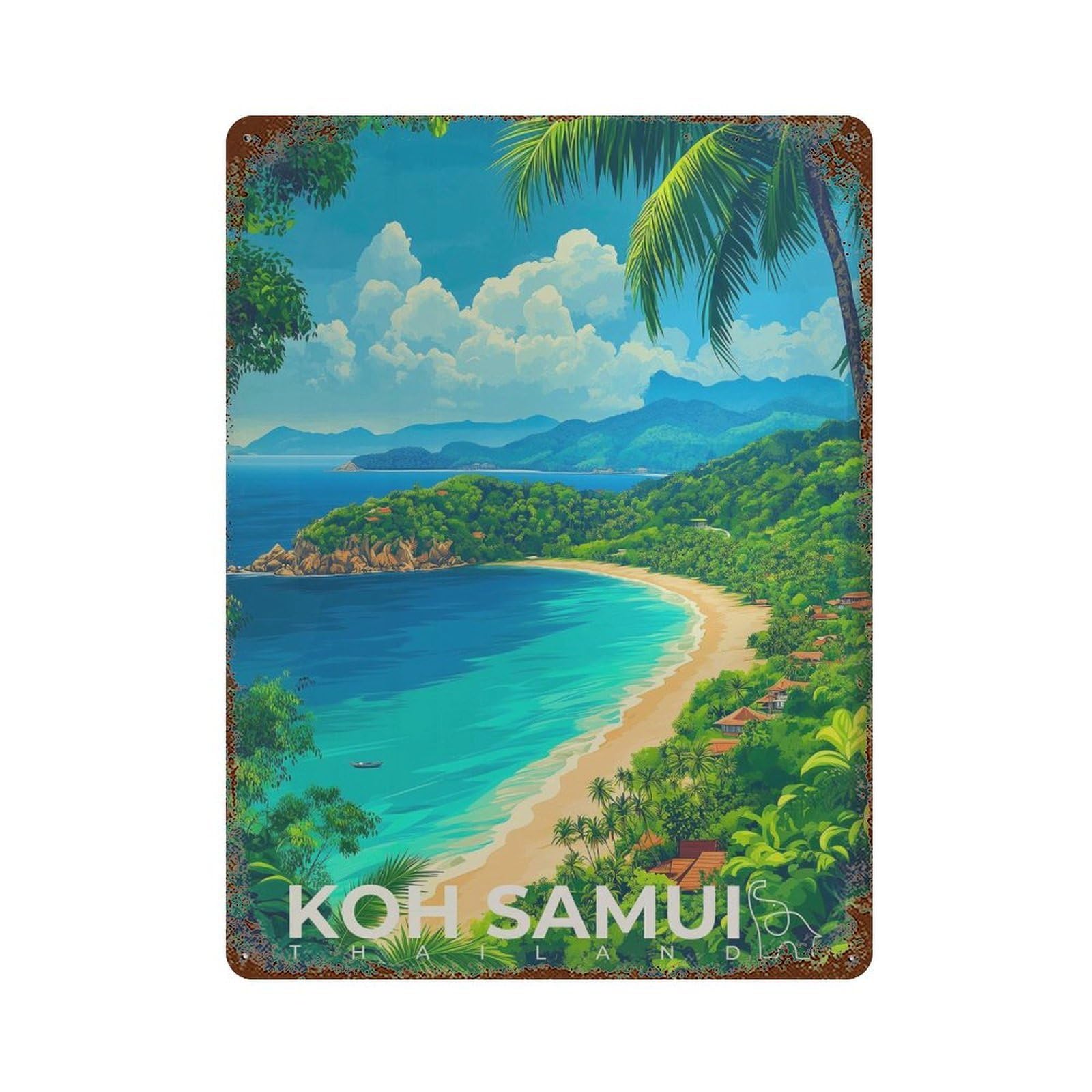 xiaoxiaoshen Koh Samui Travel Thailand Tropical Island Wall Decor Art Metal Tin Poster Modern Home Decor Art Home Bar Shop Decorations Vintage Sign 40x30cm