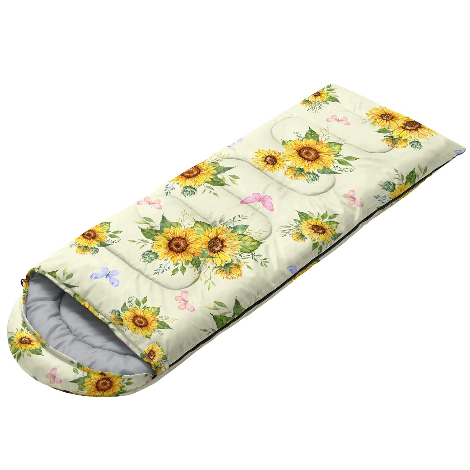 Sunflower Sleeping Bags for Adults Kids,Yellow Backpacking Camping Sleeping Bag for Girls Boys Lightweight Waterproof Cold/Warm Weather Sleeping Bag for All Season Outdoor Travel with Compression Bags