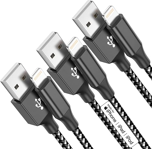Cargador para iPhone con certificación MFi de Apple, paquete de 3 cables Lightning de 10 pies de largo, carga rápida, sincronización de datos, cable