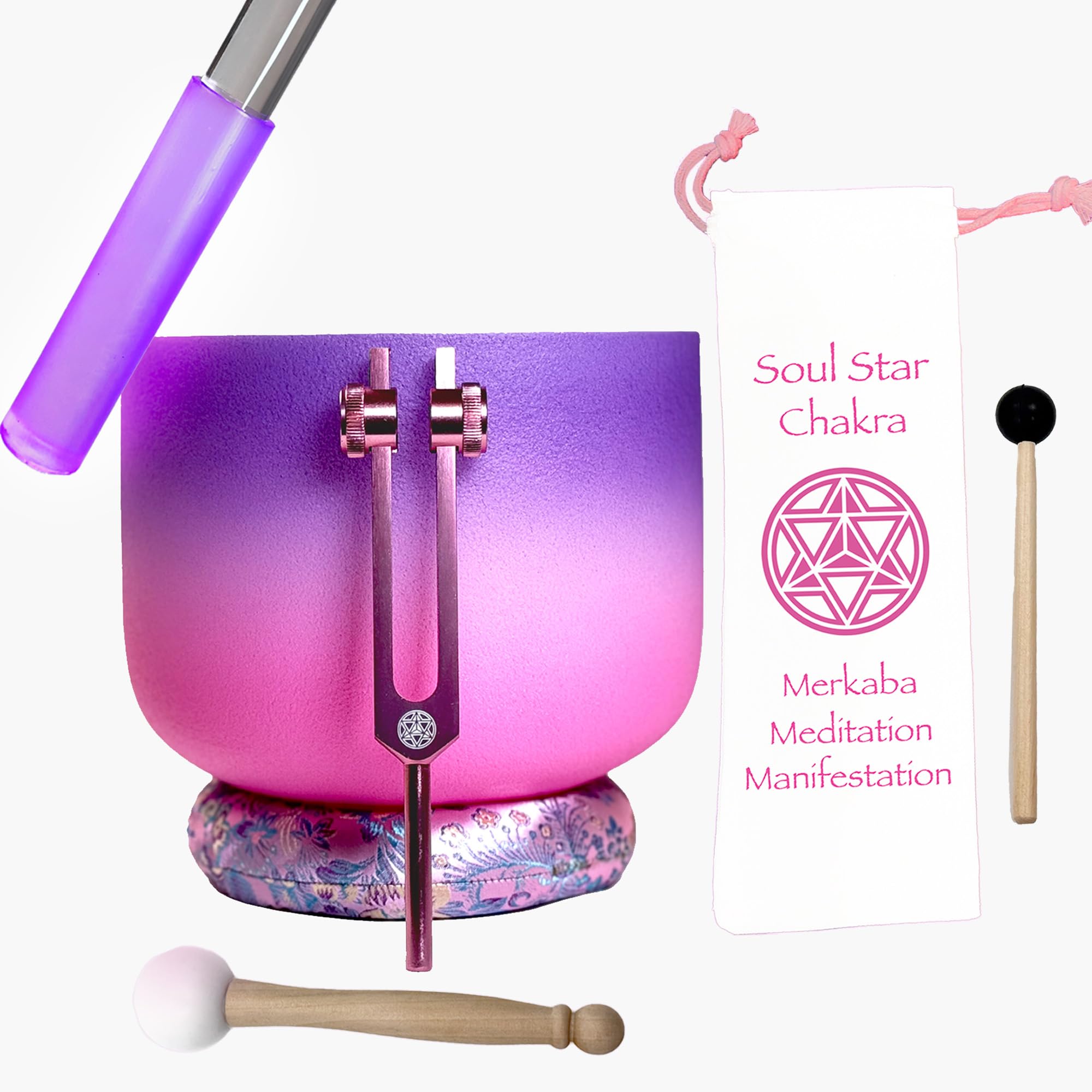 432 Hz 20,3 cm Kronenchakra lila B-Note Bündel, Merkaba Soul Star Stimmgabel, lila Acryl-Stroker, Gehäuse – Klangheilung und Biofeld-Harmonisierung – Klangtherapie-Werkzeuge, Klangheilungsinstrumente