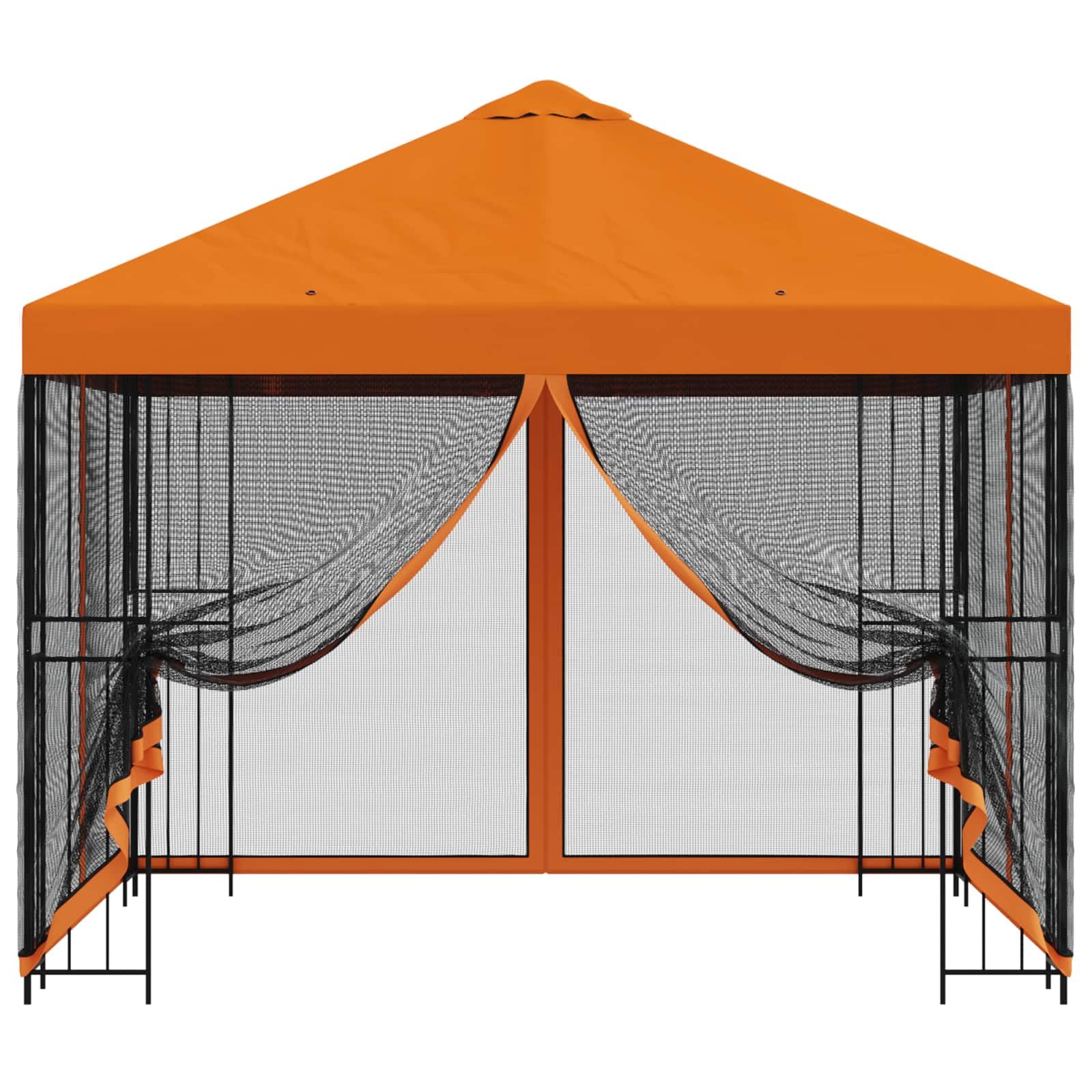 Pawilon ogrodowy ze ścianami bocznymi 3 x 3 m, pomarańczowy, odporna na warunki atmosferyczne pergola z wodoodpornym dachem, stabilna rama stalowa, system wentylacji, idealny na taras, do