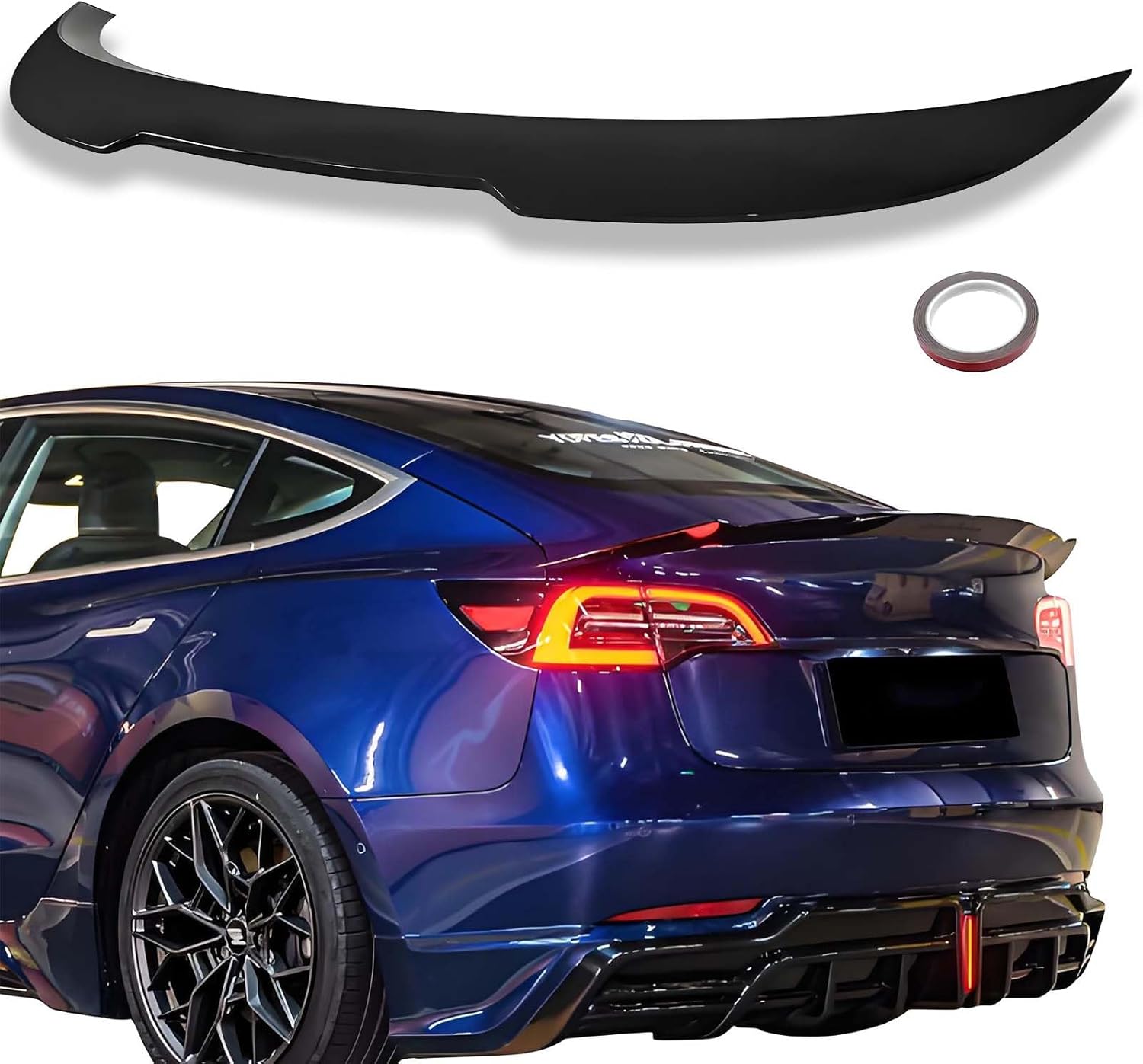 Rear Spoiler Wing Compatible with 2017 2018 2019 2020 2021 2022 2023 Tesla Model 3 Rear Trunk Lip PSM Style, Gloss Black