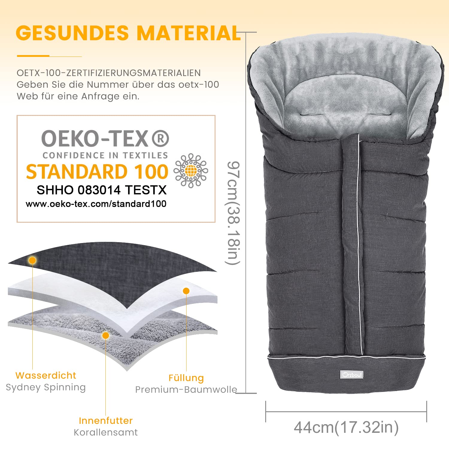 Orzbow Fußsack Kinderwagen Winter, Fußsack Buggy, Reißverschluss,Dunkelgrau