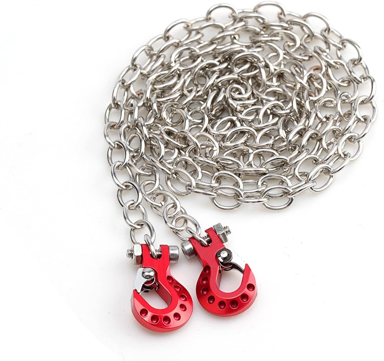 CNC Aluminum Alloy Subsize RC Tow Hook, Crawler Winch Hooks with Chain for SCX10 Tamiya D90 D110 TF2 TRX4 CC01 Etc 1/10 RC Crawler,Off-Road and Recovery Models (Red Hook with Silver Chain)