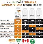 PlantVital Vitamin C - Made in Canada - 1000mg Vegan Capsules - Vit C Supplements helps support immune system, collagen & connective tissue formation, maintenance of bones, teeth & gums - 120 Capsules