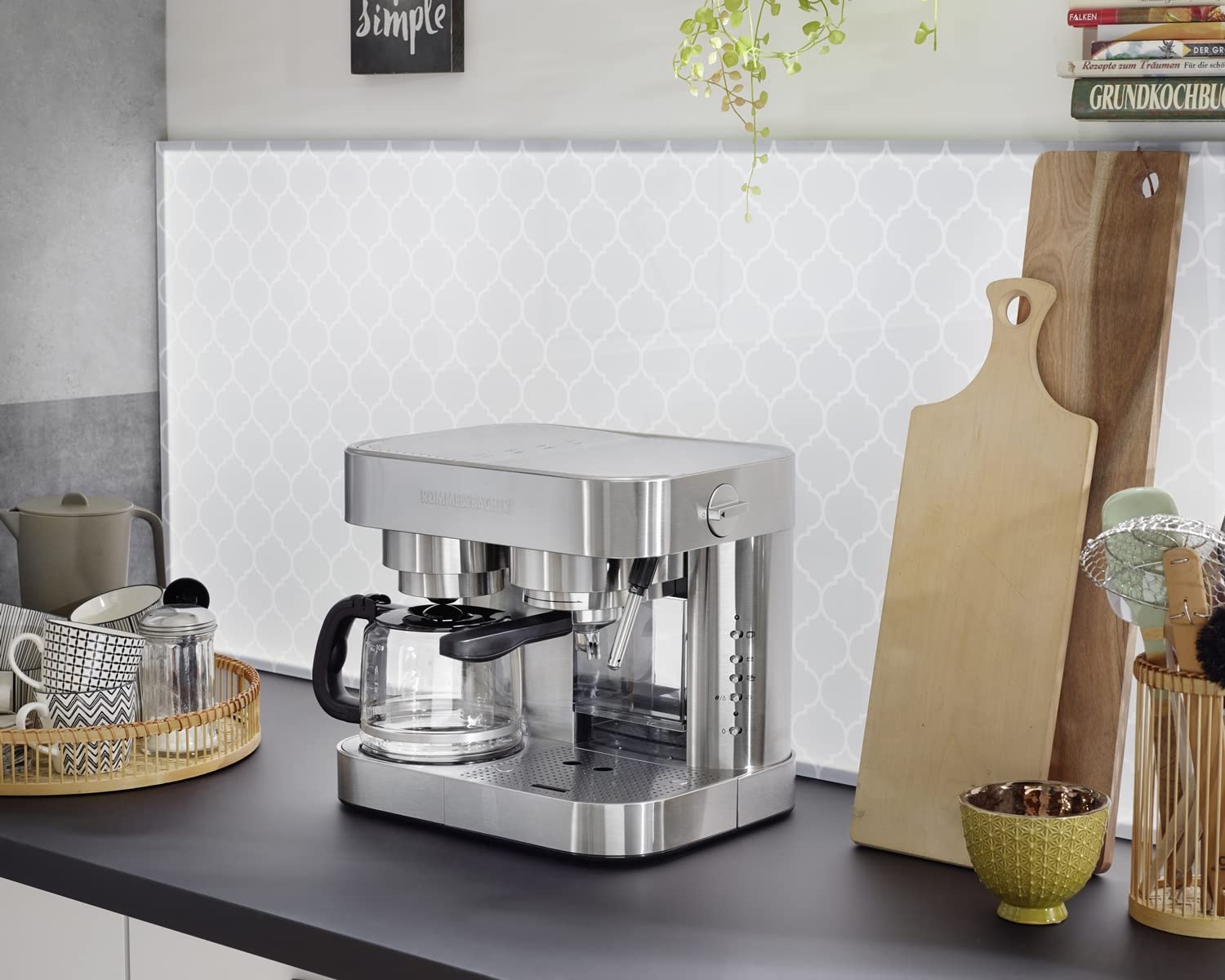 Rommelsbacher Cafetera de filtro, jarra de cristal, portafiltros, filtro para 1 o 2 tazas, boquilla para espuma de leche/agua caliente, capacidad de llenado programable