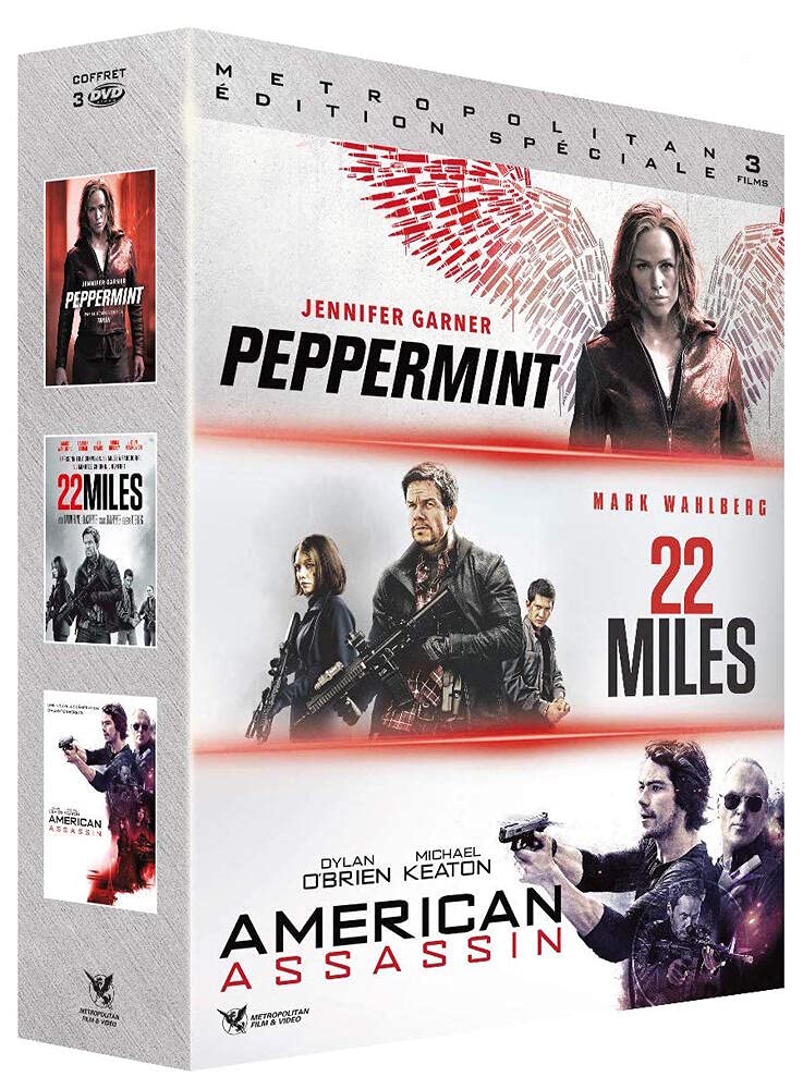 Action Vengeance Peppermint 22 Miles American Assassin Francia DVD pack de tres películas