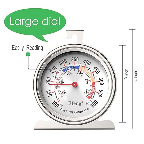 Miniatura 2 de Termómetros de horno para horno de gaseléctrico con 100-600F122.0-572.0 F, dial grande de 3 pulgadas y base, seguridad en el horno, fácil de leer,