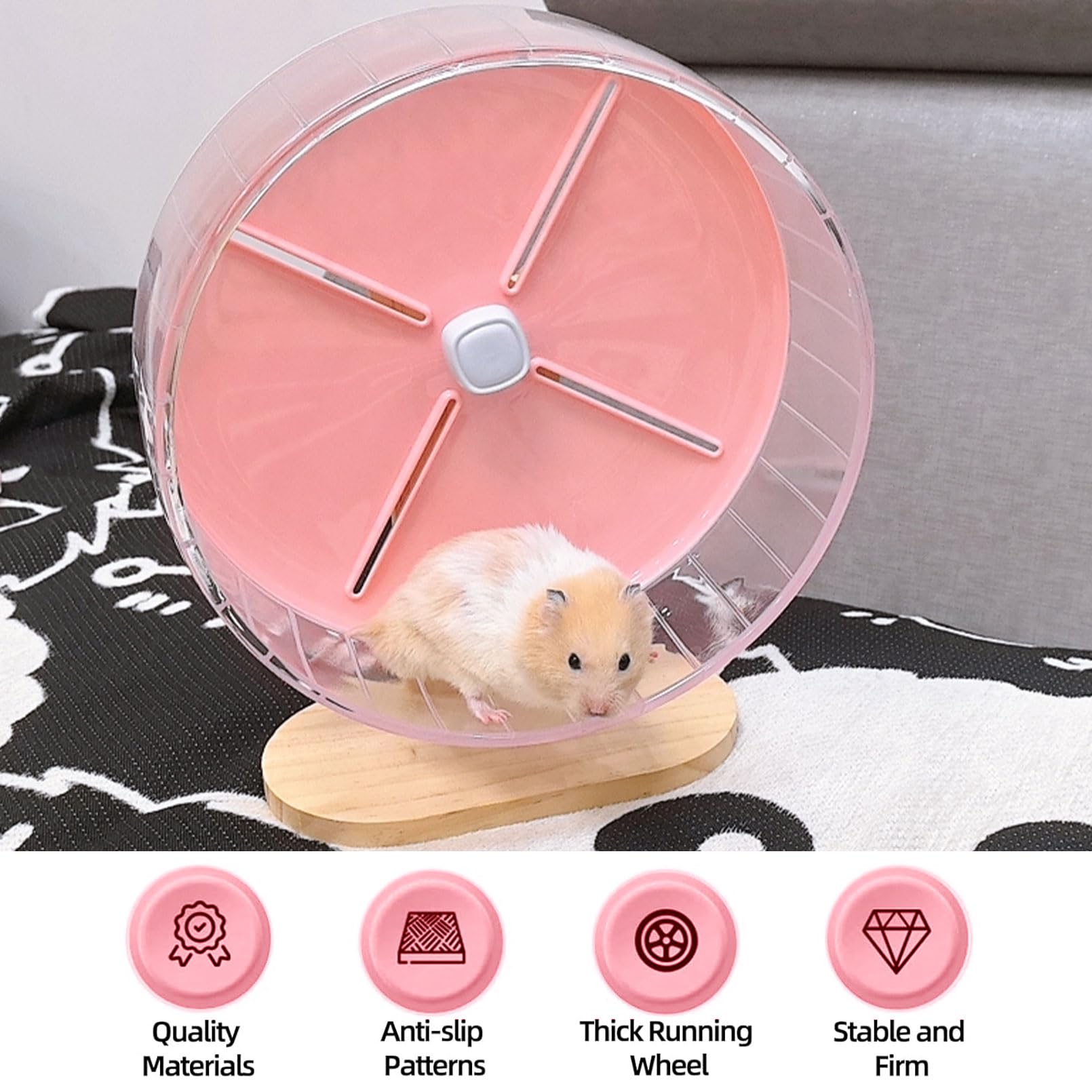 Silent Hamster Wheel,10.2 Inch Quiet Spinner Syrian Hamster Running Wheel,Anti-Skid & Adjustable Stand for Gerbils, Rats, or Other Small Pets,Pink - image 7