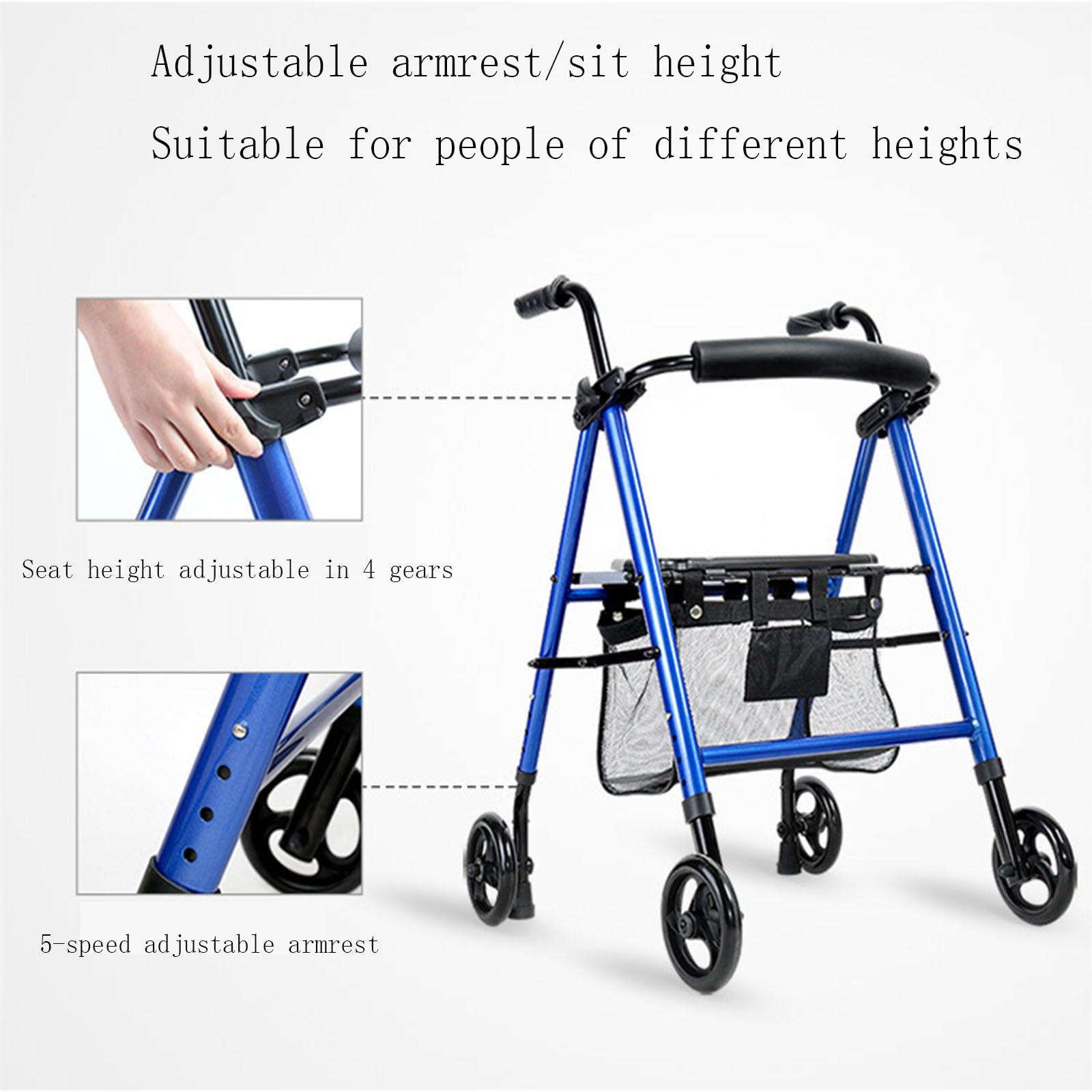 Aojin Rollator Walker for Seniors, Lightweight Foldable All Terrain Rolling Walker with seat, Aluminum Walkers with 8 inch Rubber Wheels, Handles and Backrest for Seniors and Adult 2310PURPLE