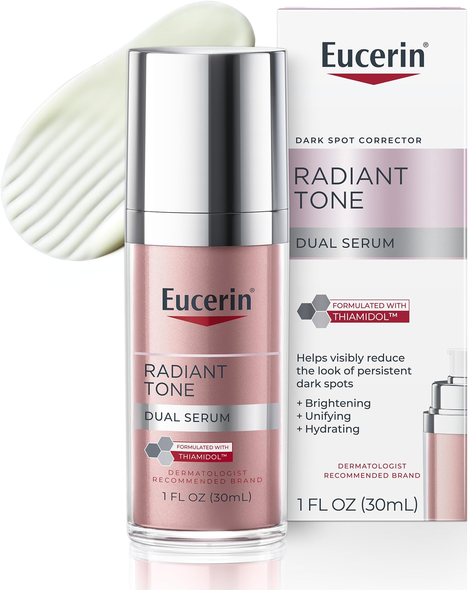 Eucerin Radiant Tone Dual Serum Dark Spot Corrector, Dark Spot Serum with Thiamidol and Hyaluronic Acid, Helps Visibly Reduce the Look of Persistent Dark Spots, 1 Fl Oz Bottle