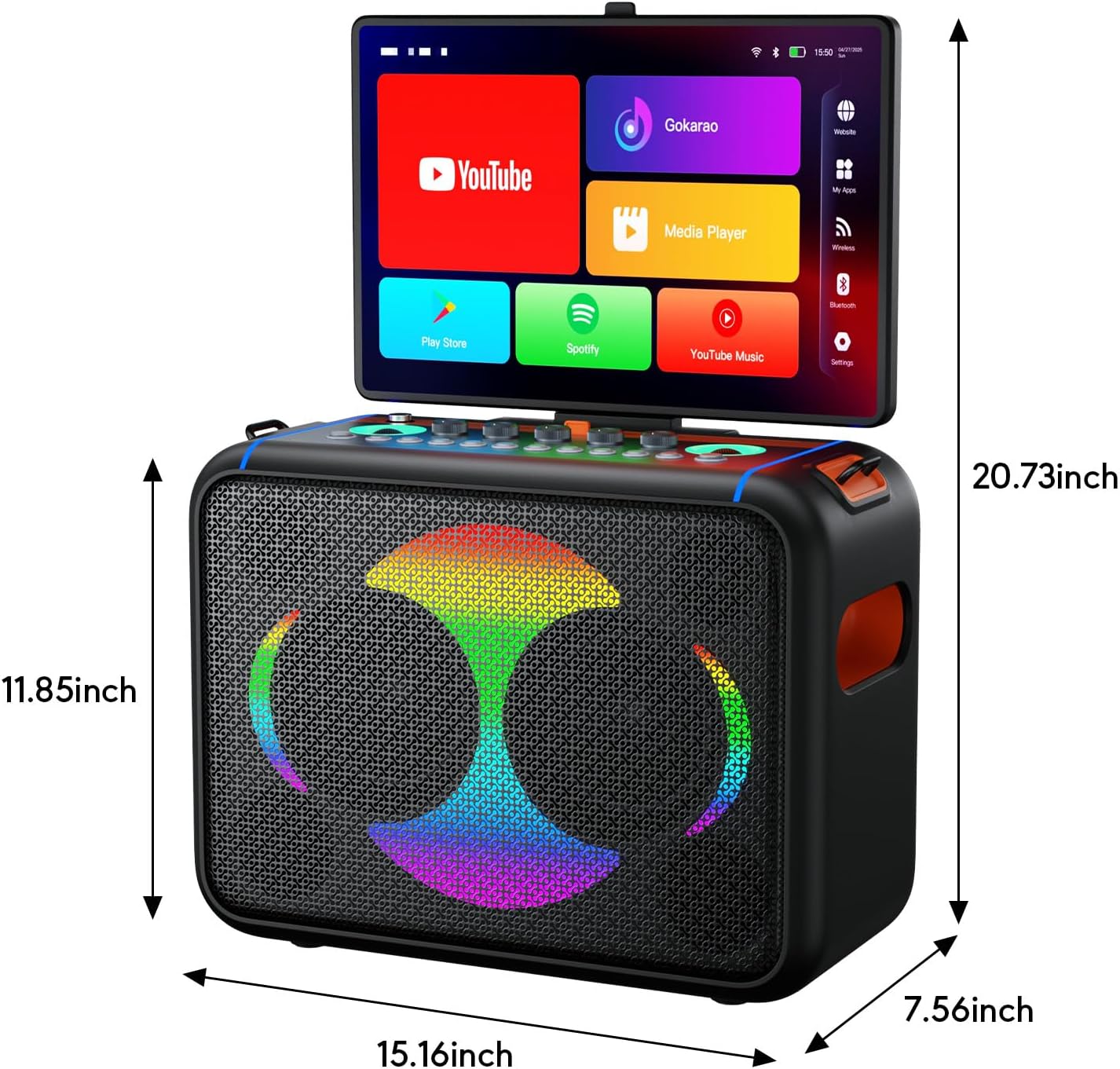 Smart Karaoke Machine with 14.0'' Touch Screen, Lyrics Display & Pre-Install Karaoke APP, Up to 600W Party Speaker and Dual Wireless Mics, Portable Karaoke Machine for Home or Outdoor Party (S702) - Image 8