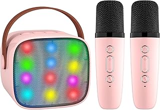 Wowstar Karaoke Machine Kids with 2 Wireless Microphone, Portable Karaoke Machine with Bluetooth for Kids Adults, Voice Changing Effects & LED Lights Boys Girls Birthday Party Toys Gifts (Pink)