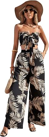 SweatyRocks Women's Floral Tube Top – Tie Front Ruffled Bandeau Crop Top | Strapless Summer Top For Beach & Parties