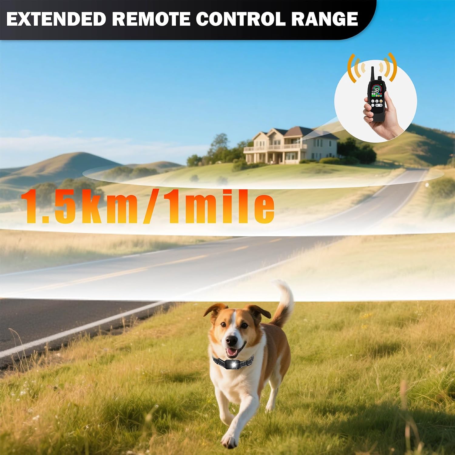 Dog Training Collar, 4 Modes, 5000ft Range, IP68 Waterproof, Rechargeable E-Collar for Medium Large Dogs 40-120lbs, Black, with LCD Display
