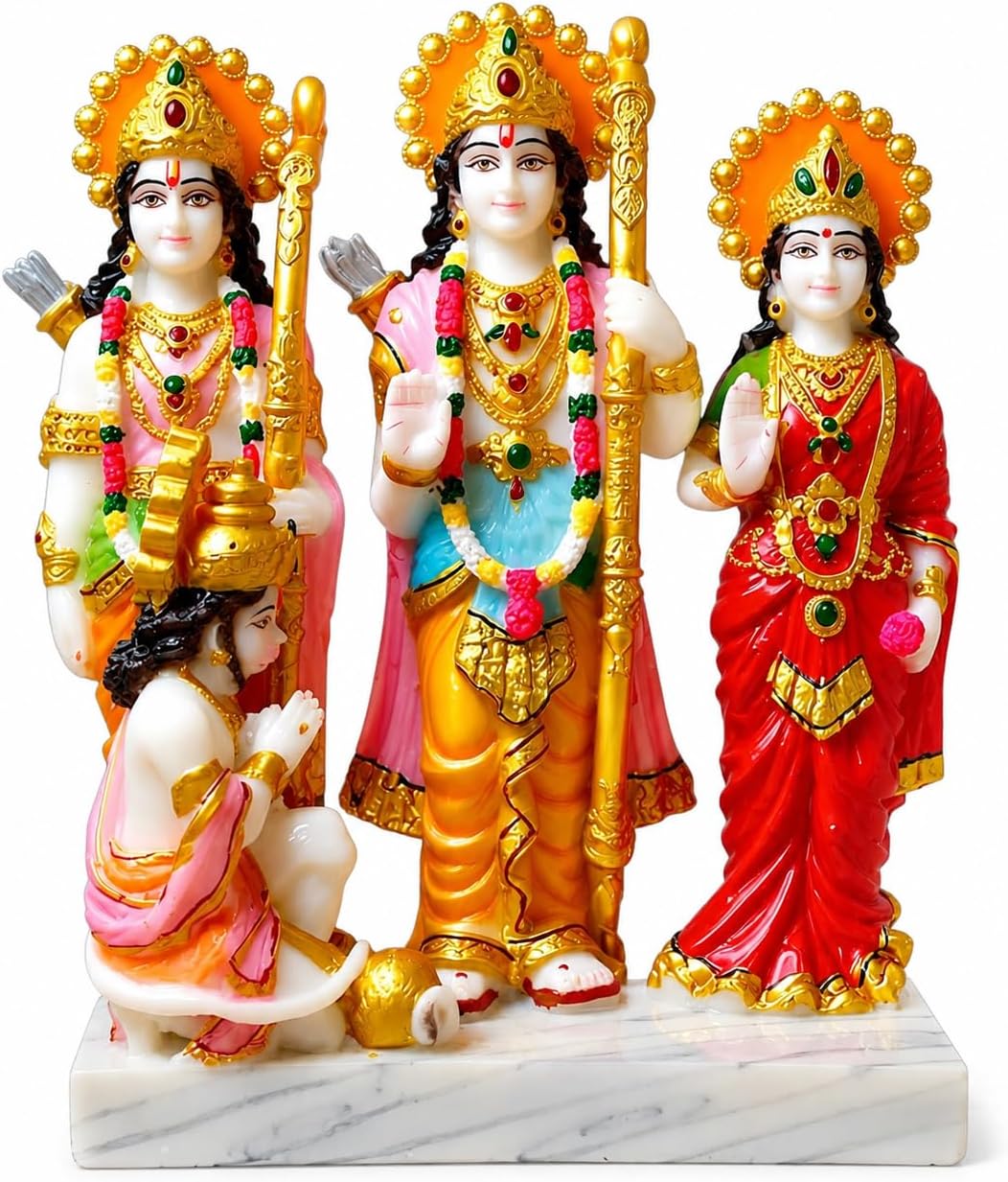 KRISHNAGALLERY1 Marble Look Ram Darbar Statue Murti Idol For Pooja Room Home Temple 6 Inch( Multicolour)