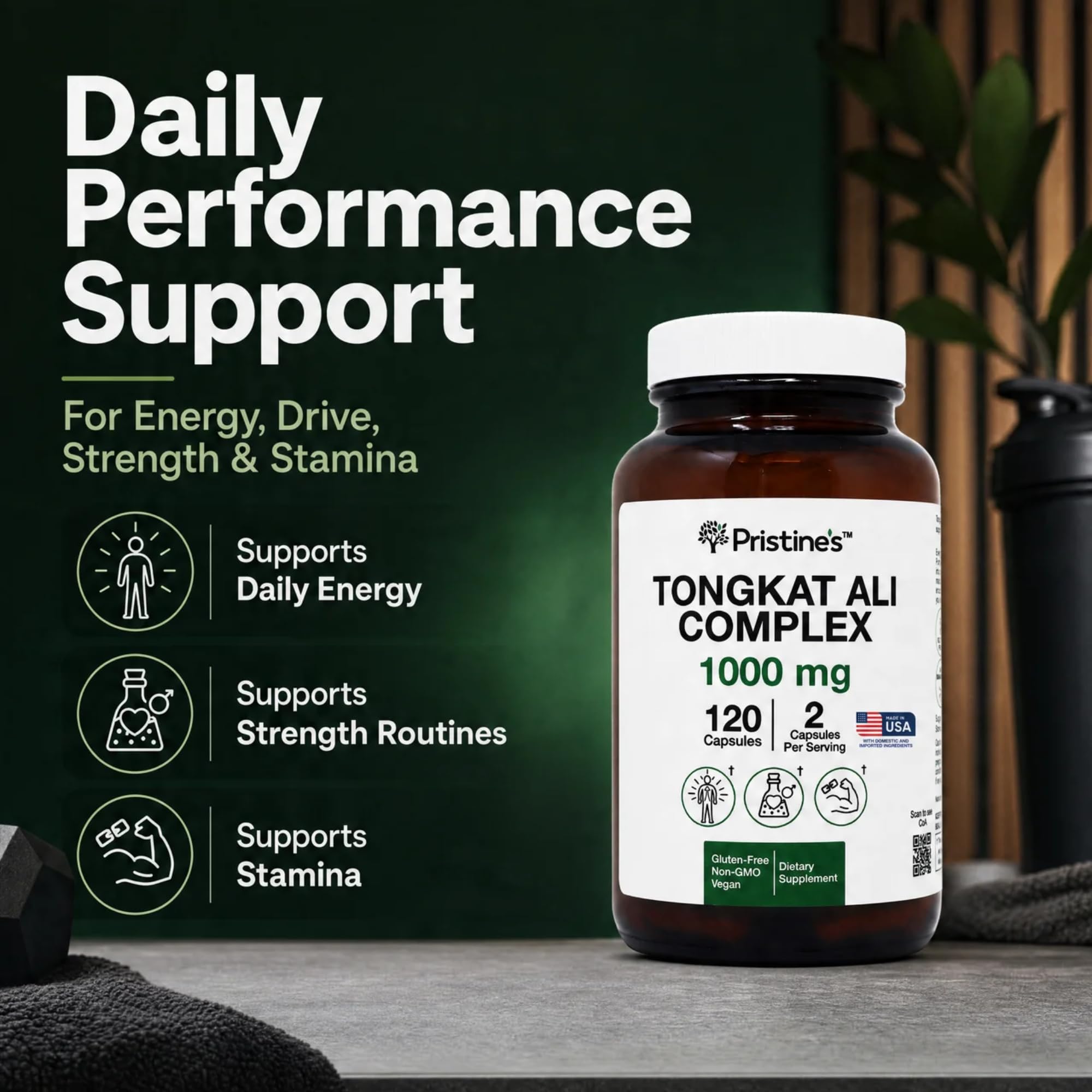 PRISTINE'S Tongkat Ali Supplement 1000mg with Tribulus Capsules for Men — Amazon image 3