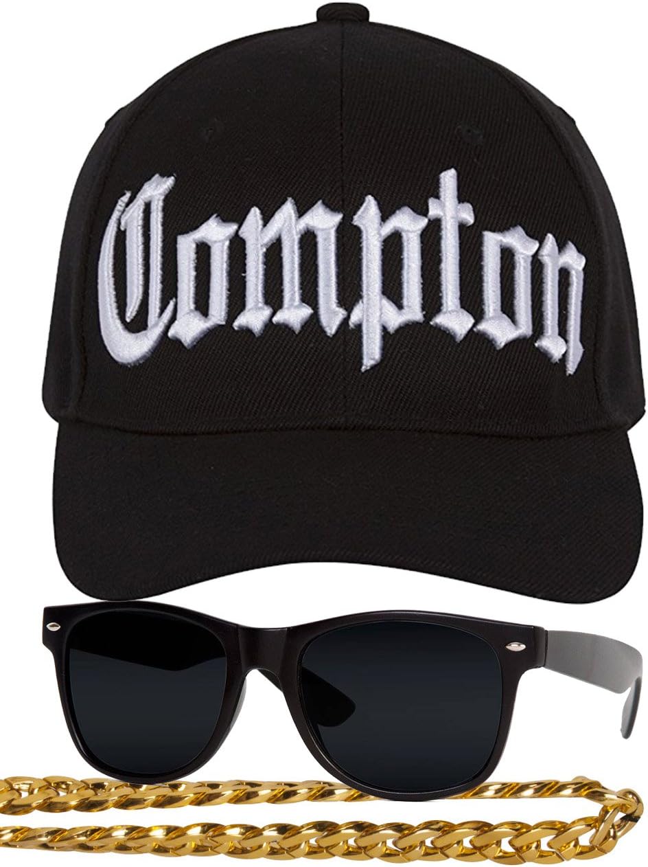 Amazon.com: Men's Compton 80s Rapper Costume Kit - Curved Bill Hat ...