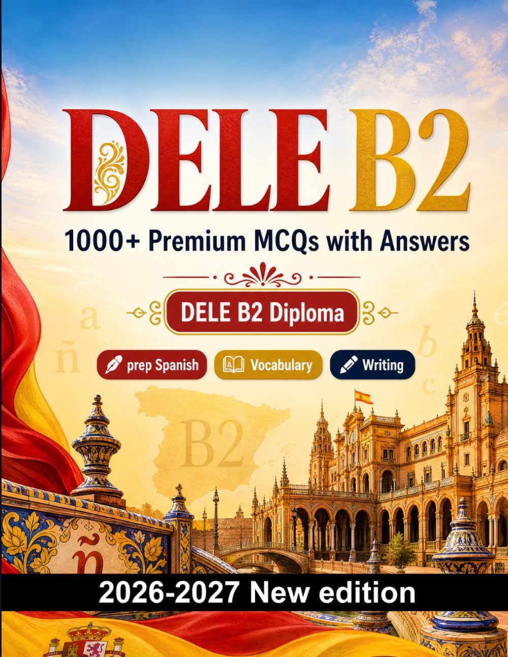 DELE B2 : 1000 MCQ with Answers: Language test prep Spanish: Reading, Vocabulary, Writing, Spelling, Exam format and written drills to pass the official language certificate