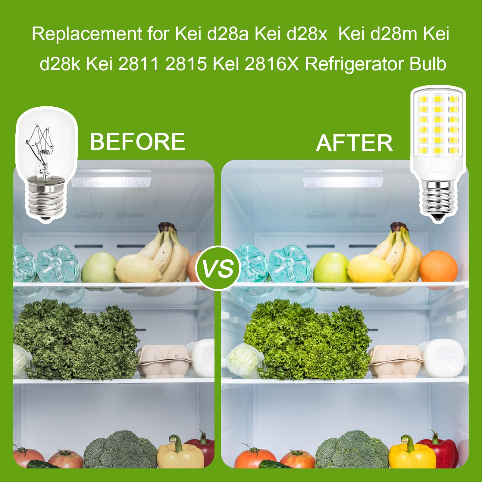 Kei E17 Intermediate Base LED Bulb – 6W 3000K, 820 Lumens, Compatible With Kenmore & Frigidaire Refrigerators, 2-Pack