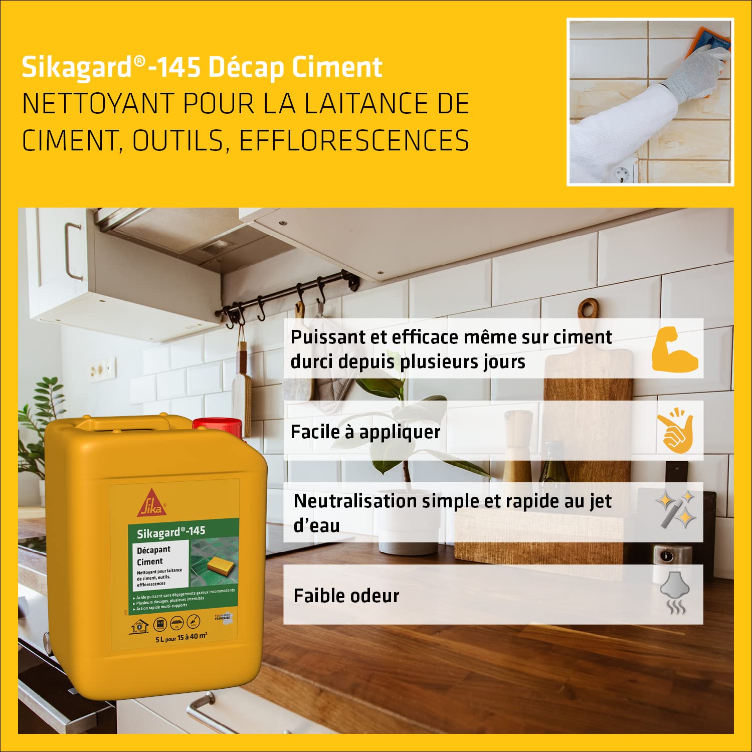 SIKA - Décapant - Nettoyant de ciment - Façade - Sol - Outils - Sikagard 145 - Action Rapide - Ne laisse pas de traces - 2L