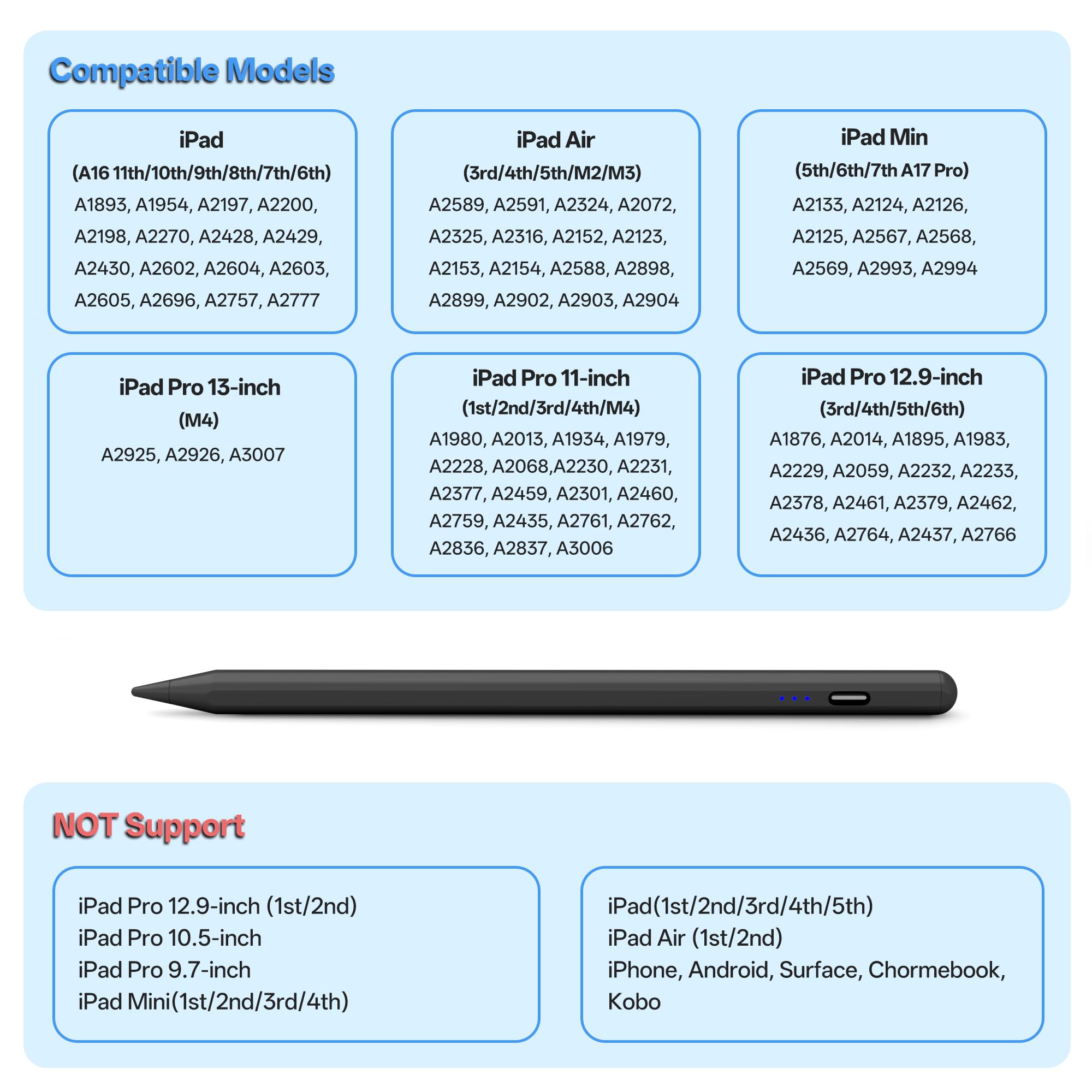 Caneta Stylus Pencil para Apple iPad Air de 11/13 polegadas M2/M3