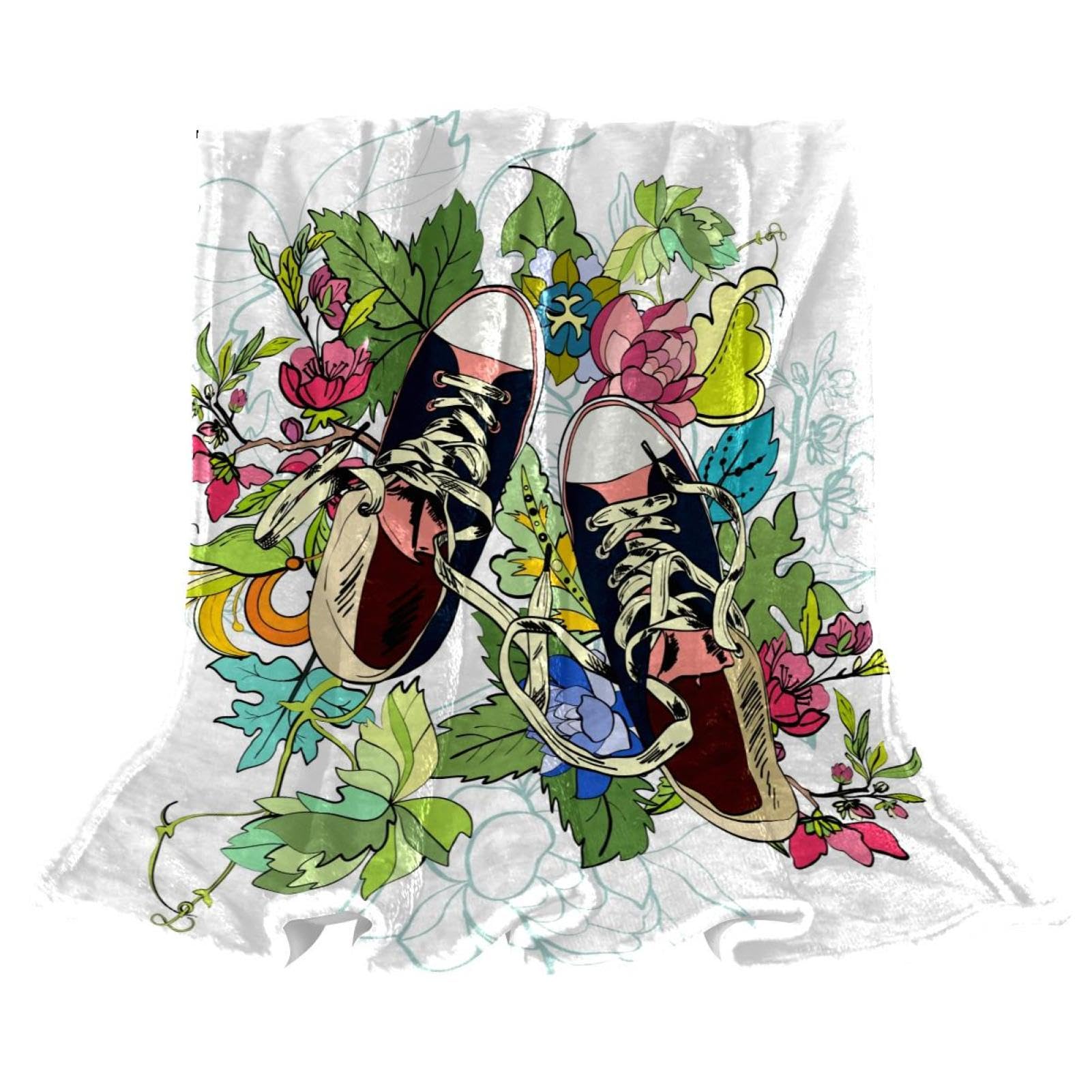 Couverture polaire douce 150x200cm : jeté de canapé microfibre chaude à fleurs