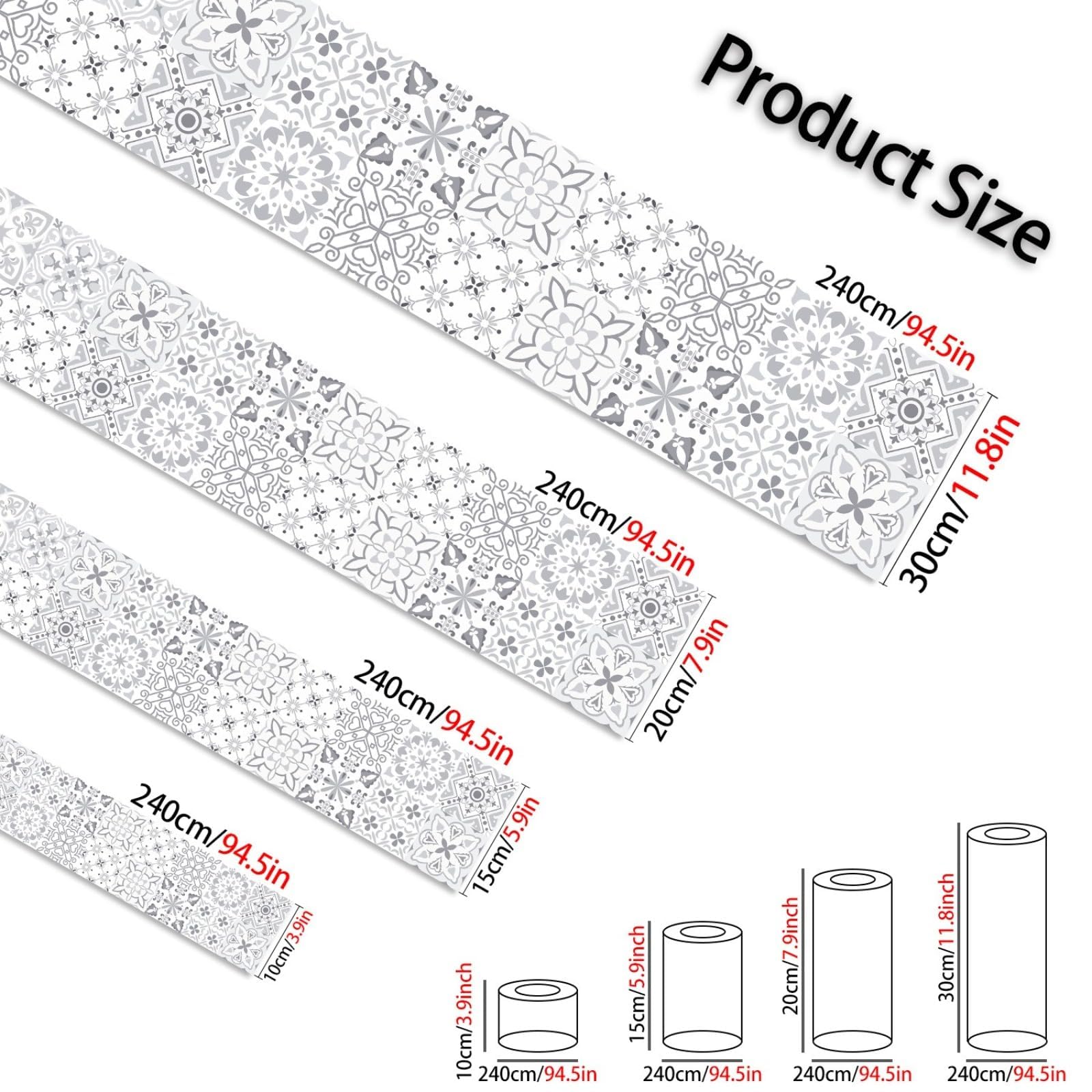Genérico Cenefa Adhesiva de PVC para Pared - 20cm X 240cm, Papel Tapiz Autoadhesivo Impermeable y Extraíble para Cocina, Baño, Salón y Dormitorio