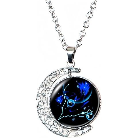 DEQIYIJI Zodiac Necklace Jewelry Birthday Gifts Astrology 12 Constellation Horoscope Sign Galaxy Crescent Half Moon Pendant Necklace