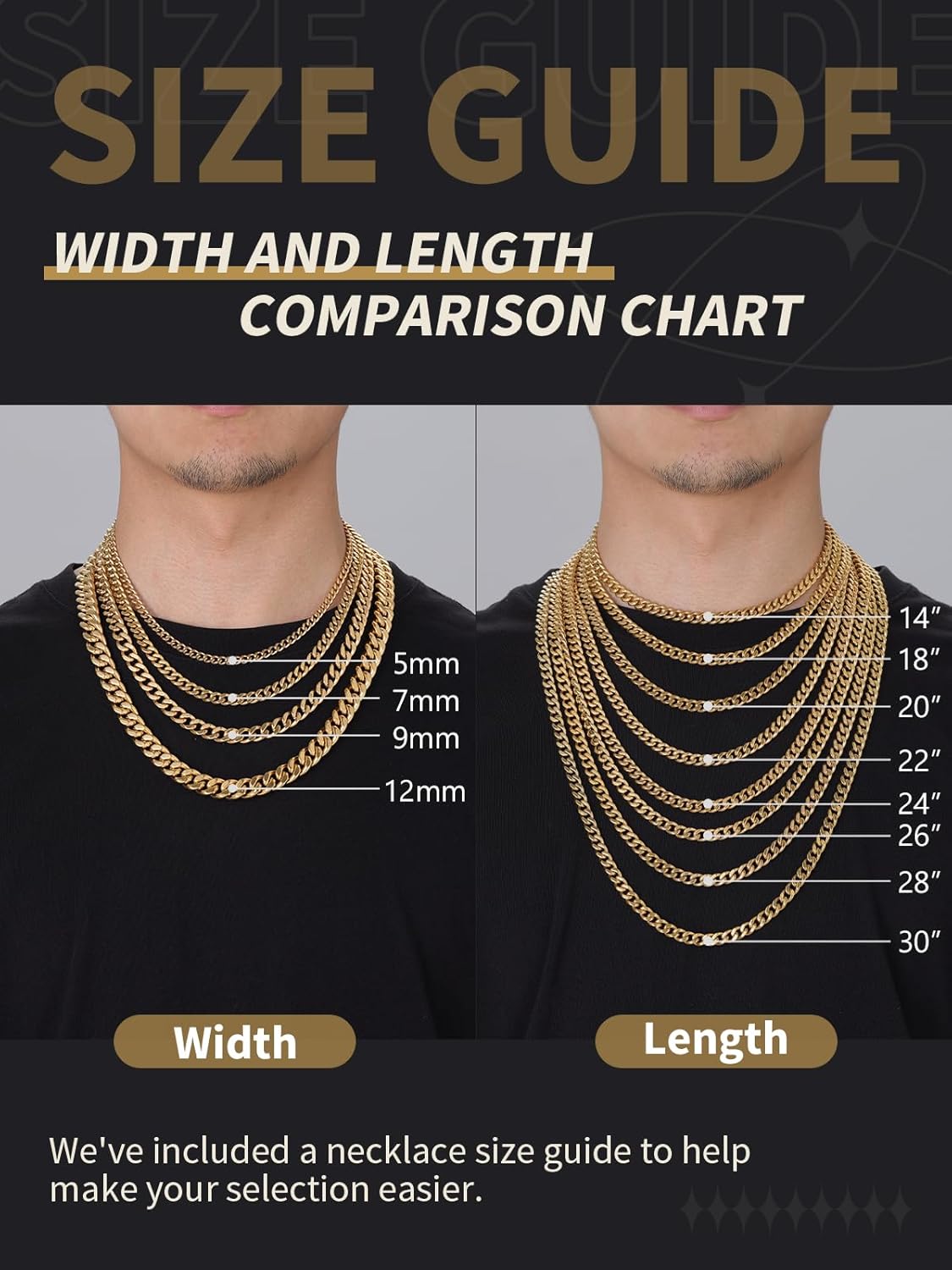 FindChic Men Curb Chain Necklace 18K Gold Plated/Stainless Steel/Black Chunky Double Tight Cuban Link Hip Hop Neck Chains for Men Boys 3.5MM/5MM/6MM/7MM/9MM/12MM 14''-30'' 8 Length Options (Send Gift Box)