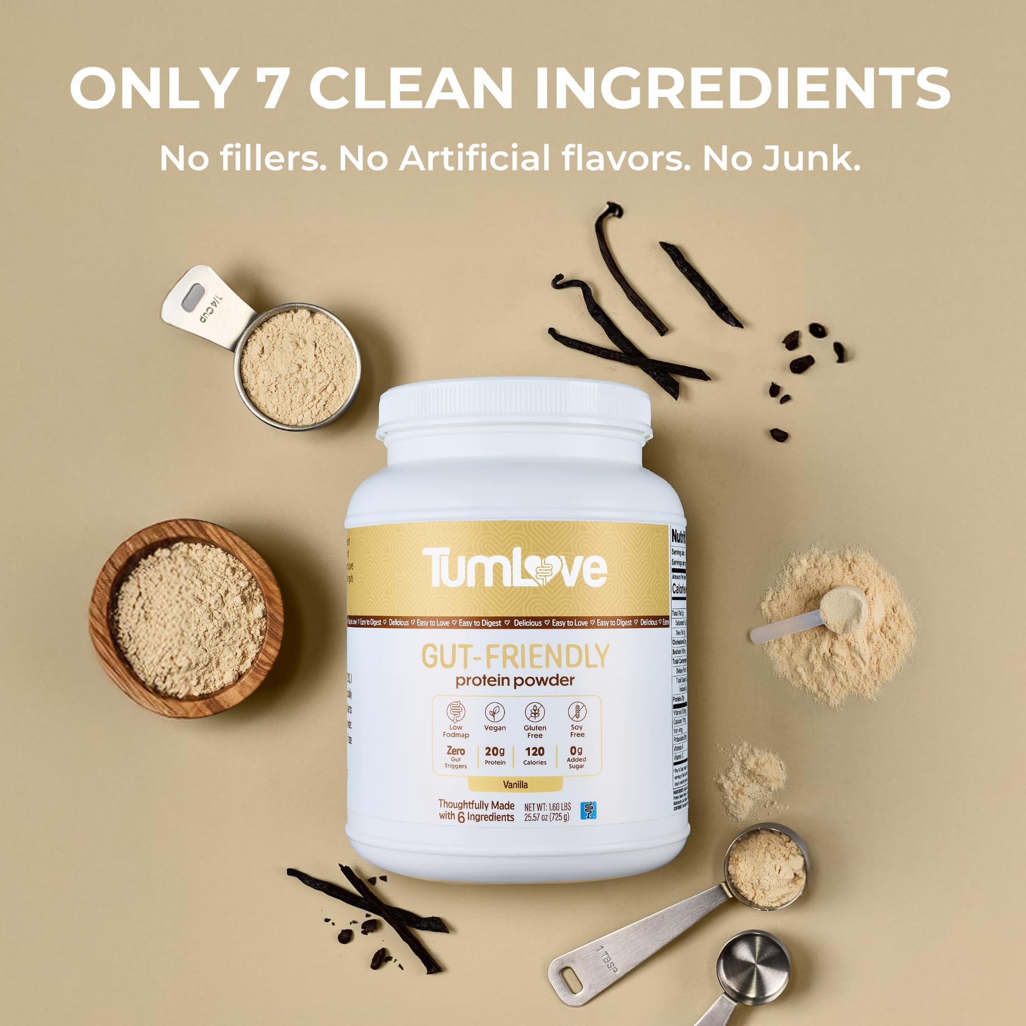 TumLove Vegan Protein Powder - Low FODMAP Certified, Gluten-Free, Dairy-Free, Soy-Free, 100% Gut-Friendly & Non-Bloating, Vanilla (25 Servings) — Amazon image 3